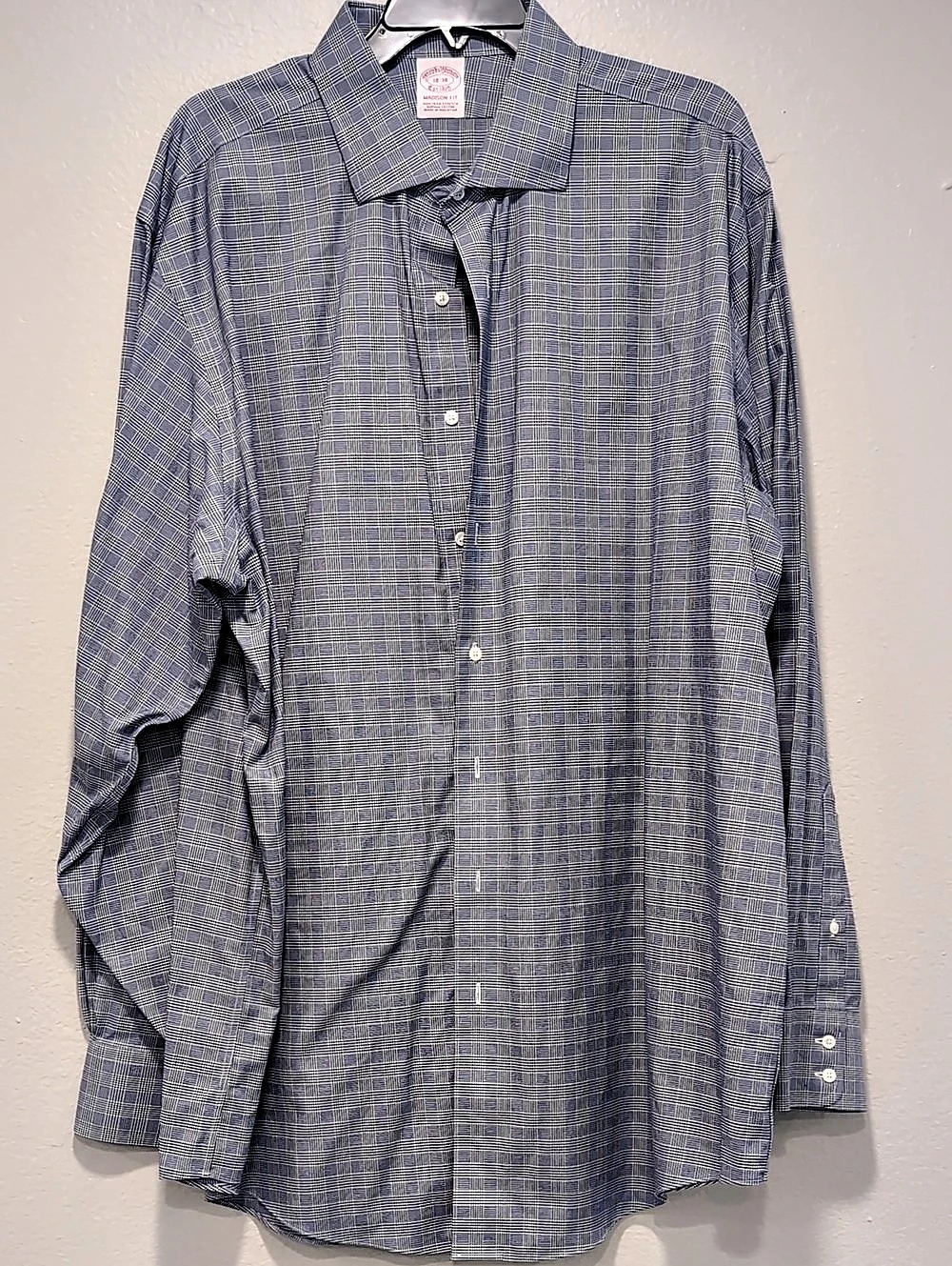 Brooks Brothers Madison Fit Plaid Supima Cotton Blue & White Check Size 18-38